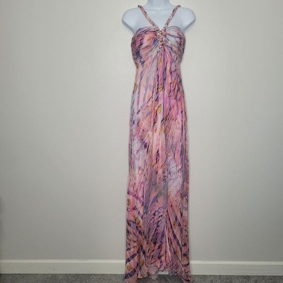 La Femme pink grunge trashy beaded prom maxi dress Padded size 6 - Picture 1 of 9